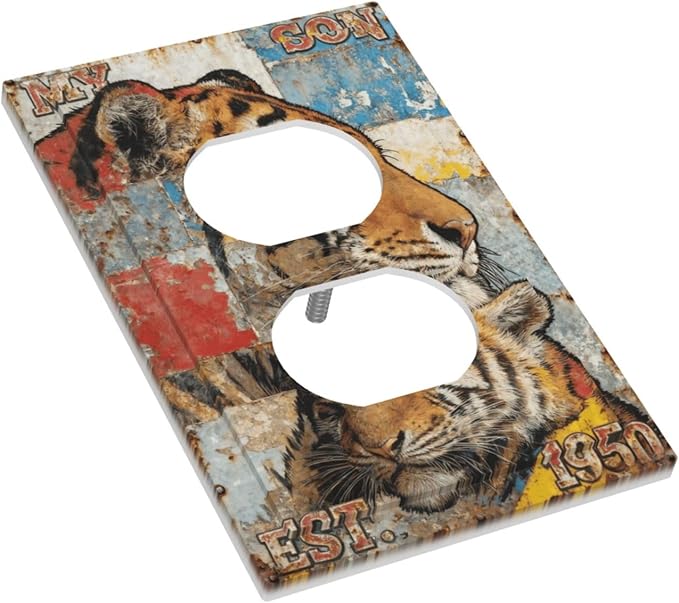 Bvtewkhz Tiger Vintage Duplex Outlet Decorative Outlet Covers Light Switch Plate Electrical Receptacle Switchplate For Bathroom Kitchen Bedroom
