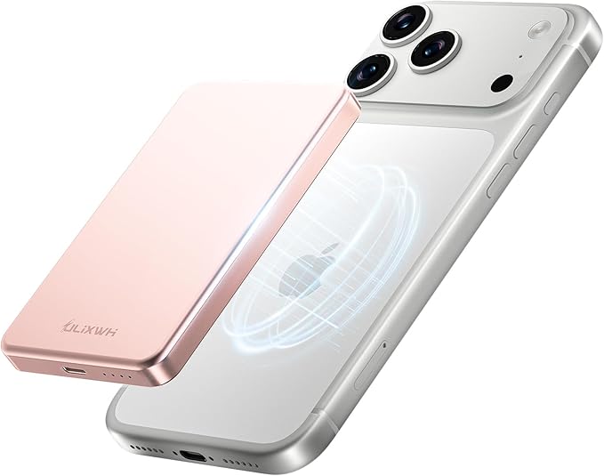 10,000mAh for MagSafe Power Bank Ultra Slim, Magnetic Wireless Charger with USB-C Cable, Fast Charging Portable Battery for iPhone 17 Pro Max/17 Pro/Air/16/15/14/13, Rose Gold