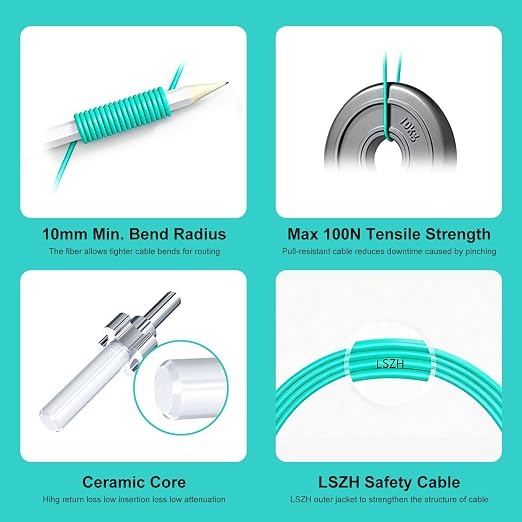 FiberPrime- OM3 LC to ST Fiber Patch Cable, Duplex Multimode, MM Fiber Optic - Image 2