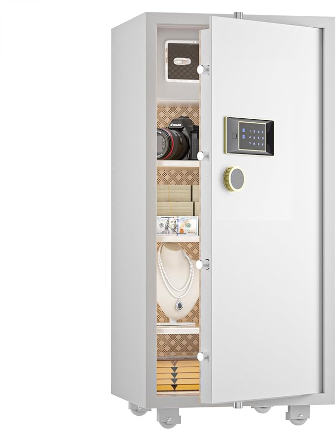 TIGERKING 11.5 Cu Ft Large Heavy Duty Home Security Safe – Digital Touchscreen Lock, Anti-Theft, Adjustable Shelves, Easy to Use, Jewelry & Valuables, Ideal for Home or Office (White, Modern Design)
