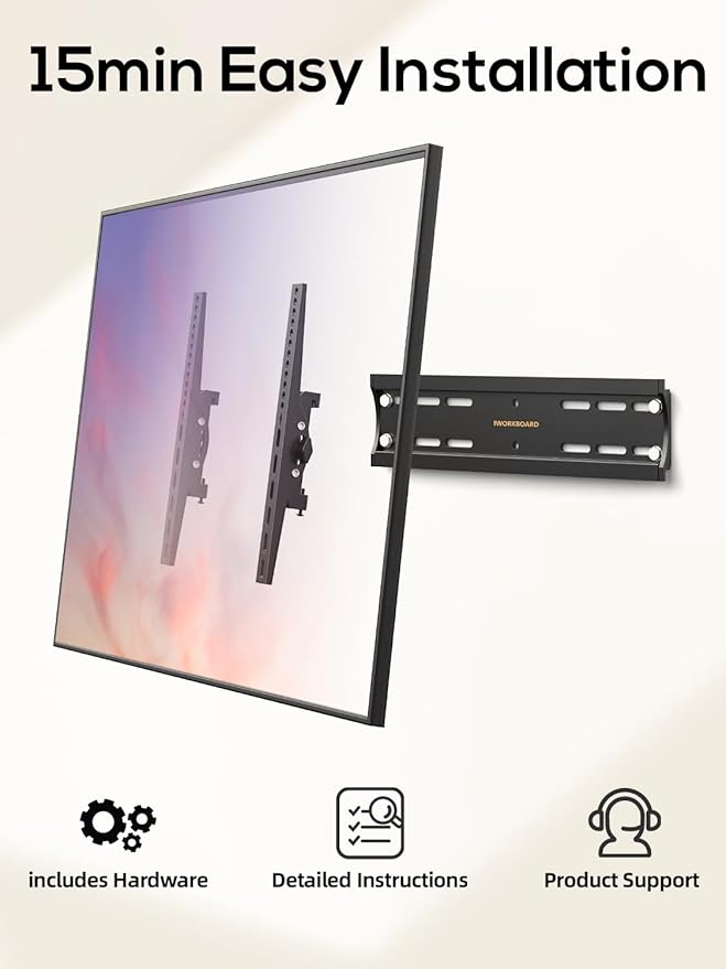 IWORKBOARD 40 50 55 inch Tilting TV Wall Mount for 24-65 '' TVs, Low Profile TV Mount, Ultra Slim Wall Mounts TVs Bracket, Max VESA 400x400mm, 99 lbs & 16 inch Studs, Fit Most 32+ 42 43 45 Screen