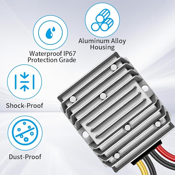 DC 24V Step Down to 12V 30A 360W DC Converter Regulator Voltage Regulator, 12V Converter, IP67 Waterproof Power Supply Module Buck Transformer for Golf Cart Forklifts Car Truck Boat Vehicle