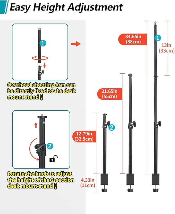 Overhead Camera Mount Desk Stand, Camera Arm Desk Mount Clamp Stand - Image 5