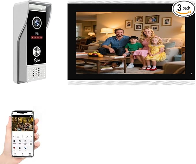 Video Doorbell Intercom System,10 Inches Touch Screen (Silver) Video Doorbell Door Phone System,Support Remote Unlock, Dual-Way Intercom,Night Vision for Villa House Apartment (1-Camera + 1-Monitor)