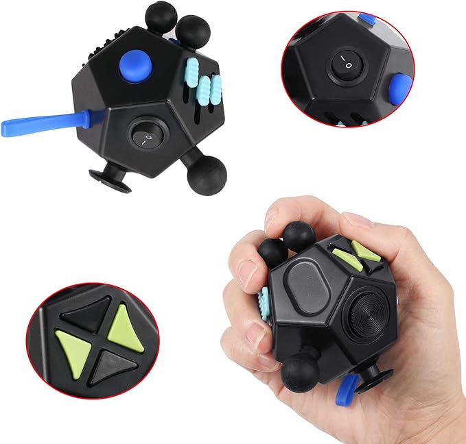 Fidget Dodecagon –12-Side Fidget Toys Cube Relieves Stress and Anxiety Anti Depression Travel Toy Christmas Stocking Stuffers Gifts for Children and Adults（A5 Black）