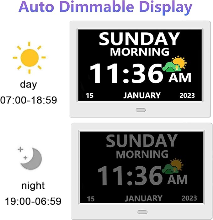 LXBYJKJ 10 Inch Digital Clock with Day and Date for Elderly Alzheimer's Clock Customizable Alarms 3 Display Modes Large Font Alarm Clock for Seniors Auto DST