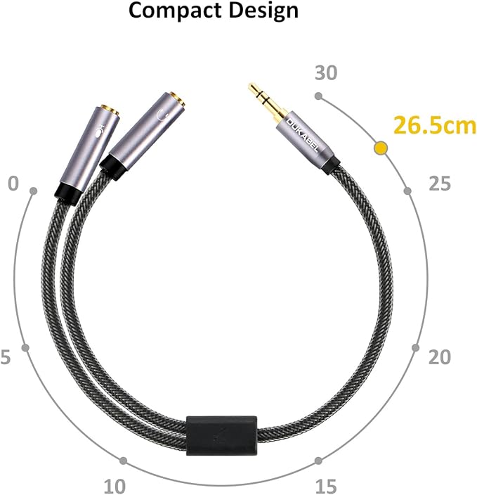 DUKABEL Headsets Splitter Adapter, 3.5mm Jack Separate Headphone & Mic Plug Adapter 3.5mm Combo Audio Adapter Cable for PS4 Gaming Headset PC Xbox One Laptop -<11inch/30CM>