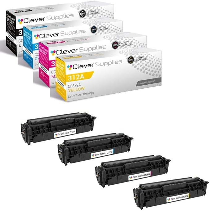 Clever Supplies CS Replacement Toner Cartridge Compatible with HP PRO MFP M476NW CF380A Black CF381A Cyan CF382A Yellow CF383A Magenta 312A Color PRO MFP M476 PRO M476 4 Color Set