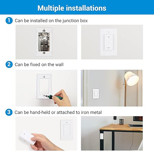 DEWENWILS Remote Control Outlet Wireless Wall Mounted Light Switch, Electrical Plug in On Off Power Switch for Lamp, Fan, Household Appliance, No Wiring, 100 Feet RF Range, Programmable