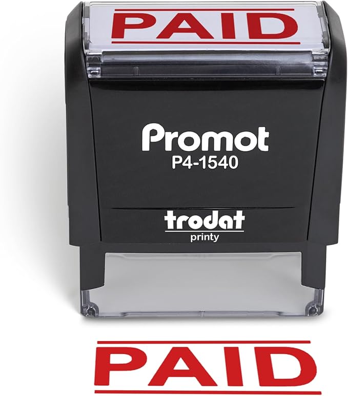 Promot Paid Stamp Self Inking - for Office, Accounts Payable Stamp - Rubber Stamps for Retail Use, Red Ink, Self Inking for Business Supplies, Paid Stamper