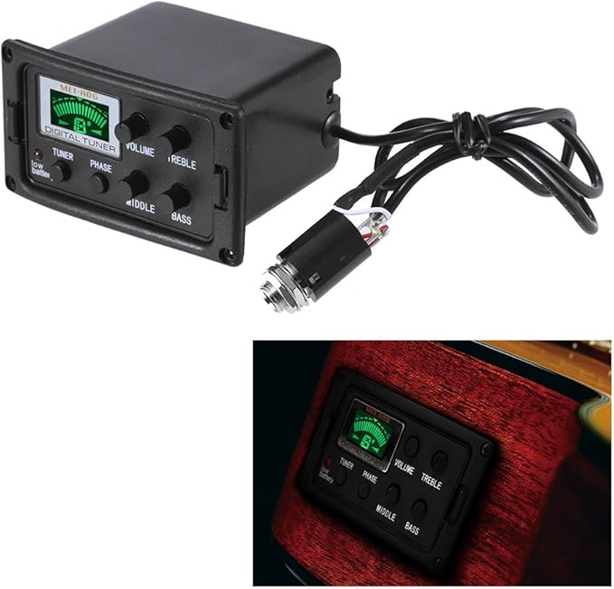 Acoustic Guitar Tuner, 3-Band EQ Equalizer LCD Display Volume Control Bass Middle Treble Knob for Acoustic Guitar