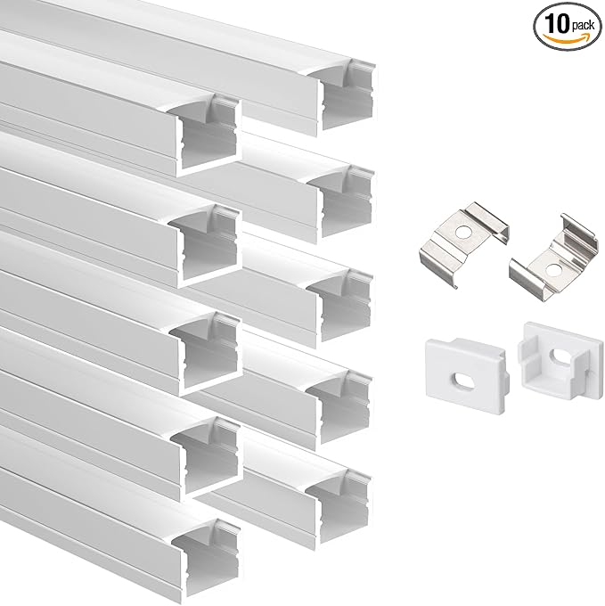Besseto 10 Pack 1M/3.3Ft LED Aluminum Channel for Wall Panel,Wood Slat Wall Panel LED Strip Light Aluminum Channel Profile for Living Room Bedroom Bathroom Stairs (Silver-10Pack 3.3Ft)