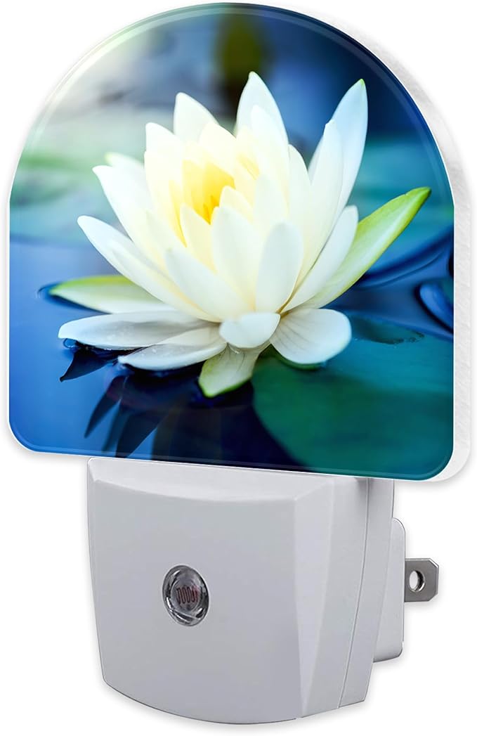 sndheke White Lotus Flower Night Light Plug into Wall, Beautiful Lotus in Pond Dusk to Dawn Night Light Plug in,0.5w Energy Saving Sleep Friendly NightLight for Kids Boys Girls Home Decor