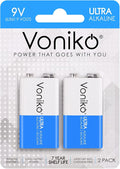 Voniko 2-Pack 9V Batteries, Long-Lasting 9 Volt Battery by Voniko