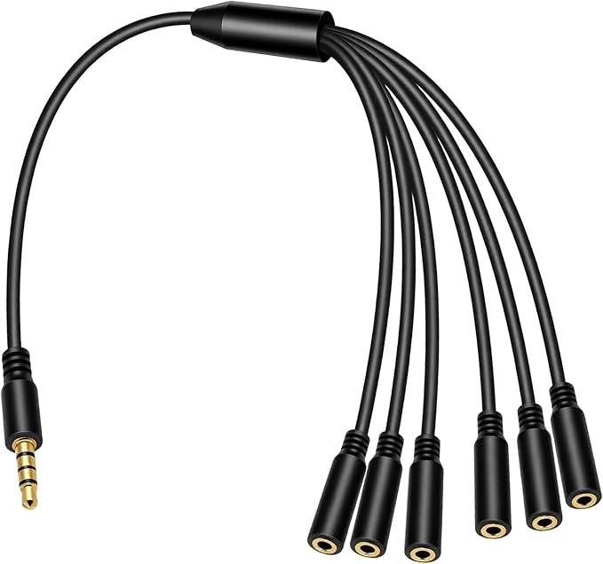 FdcZeyxior 3.5mm Headphone Splitter, 3.5mm Splitter Multi Headphone Splitters 1 to 6 Ways TRS 1 Male to 6 Female Audio Cable Adapter Cable for Earphone Headset Laptop Phone, 1.5FT
