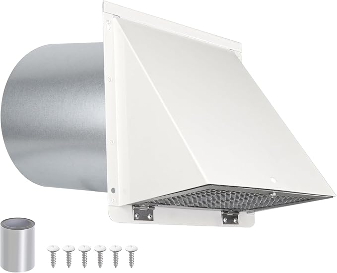 JYINCPED 10 Inch Hooded Wall Vent with Screen and Damper,Galvanized Steel Exterior Wall Exhaust Vent Cover Cap for Kitchen Range Hood Duct Ventilation Outside Air Exhaust Applications,White