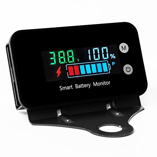 IPX7 Waterproof Battery Monitor with Bracket 7-100V,12v 24v 36v 48v 60v 72v Digital Display Battery Capacity Remaining Capacity Percentage Tester with Buzzer Alarm and Temperature