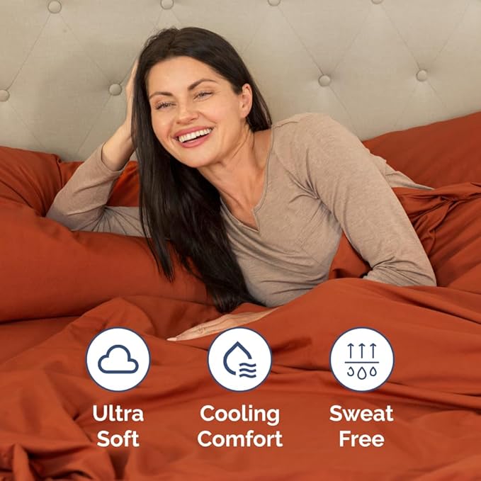 Full XL Bed Sheet Set - 4 Piece Extra Long Extended Full XL Sheets - Soft, Breathable & Cooling - Fits 8" to 16" Mattress w/ Deep Pockets - 54" x 80" - Easy-Fit, Wrinkle & Fade Resistant - Terracotta