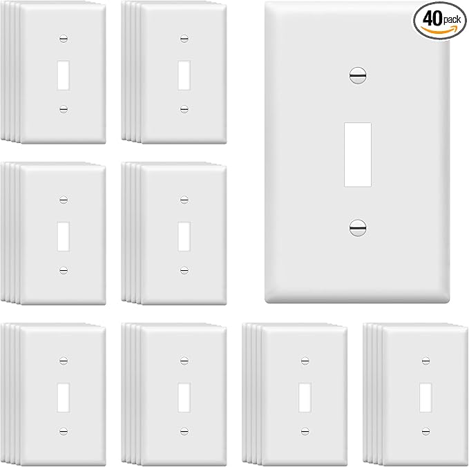 ENERLITES Toggle Light Switch Wall Plate, Gloss Finish, Standard Size 1-Gang 4.50" x 2.76", Unbreakable Polycarbonate Thermoplastic, 8811-W-40PCS, White (40 Pack)