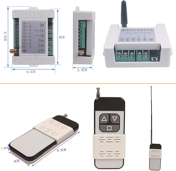 Motor Wireless Remote Control Switch AC 85V 110V 220V 250V 10A High Power Door Electric Curtain Remote Forwards Reverse, Wide Voltage 85V-250V 433MHz RF Remote Control Relay ON/OFF (2X Control 433MHz)