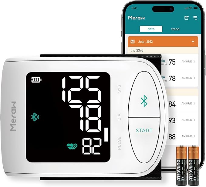 Meraw Blood Pressure Monitor Adult Cuff, Blood Pressure Cuff Monitor Wrist, Blood Pressure Machine Home Use 5.3-8.5" Irregular Heartbeat Monitoring APP Automatic Bluetooth High Accuracy Aspen White