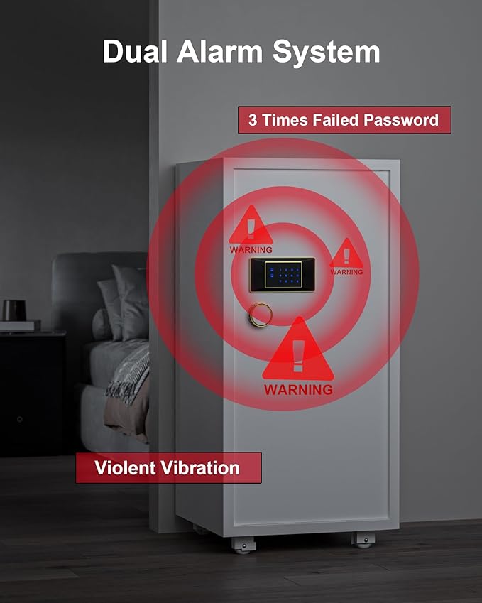 TIGERKING 11.5 Cu Ft Large Heavy Duty Home Security Safe – Digital Touchscreen Lock, Anti-Theft, Adjustable Shelves, Easy to Use, Jewelry & Valuables, Ideal for Home or Office (White, Modern Design)