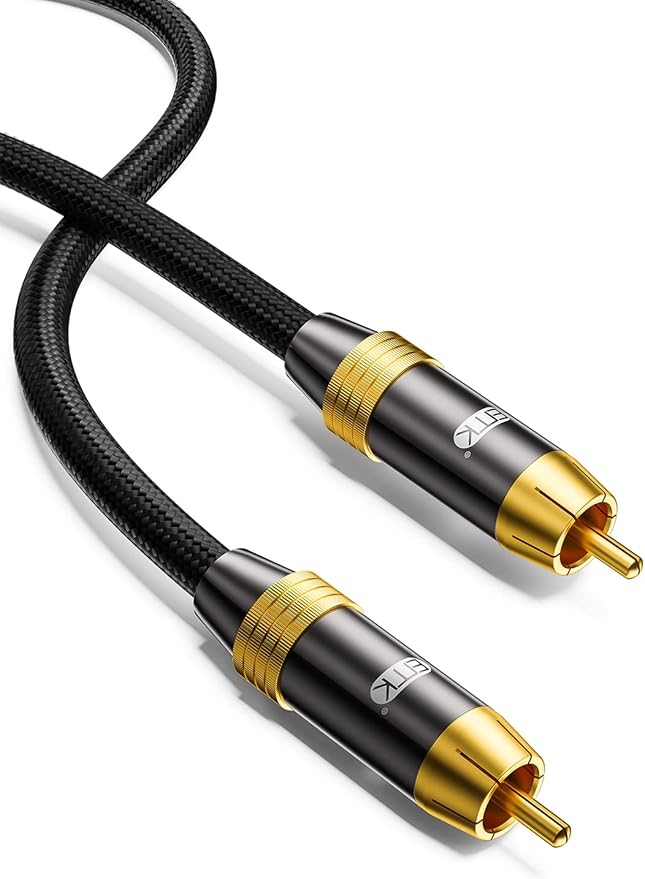 Subwoofer Cable,EMK Digital Coaxial Audio Cable [24K Gold-Plated, Durable Cotton] Premium S/PDIF RCA Male to RCA Male for Home Theater, Soundbar,Speaker,HDTV, Subwoofer, Hi-Fi Systems (Black-9.8ft/3m)