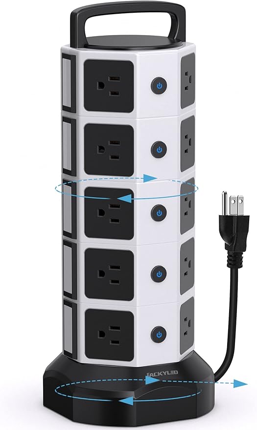 Power Strip Tower Surge Protector, 20 Outlets 6 USB (2 USB C) Charging Station, Extension Cord with Multiple Outlets, 1050J 1625W/13A Outlet Extender 6.5ft Extension Cord for Home Office