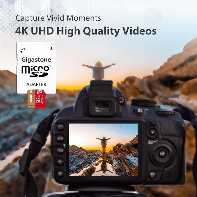 【5-Years Data Recovery】 GIGASTONE 512GB Micro SD Card, 4K Camera Pro, A2 V30 for Smartphone, Gopro, Action Cams, 4K UHD Video Recording, R/W up to 150/120 MB/s, UHS-I U3 C10 Class 10 with Adapter