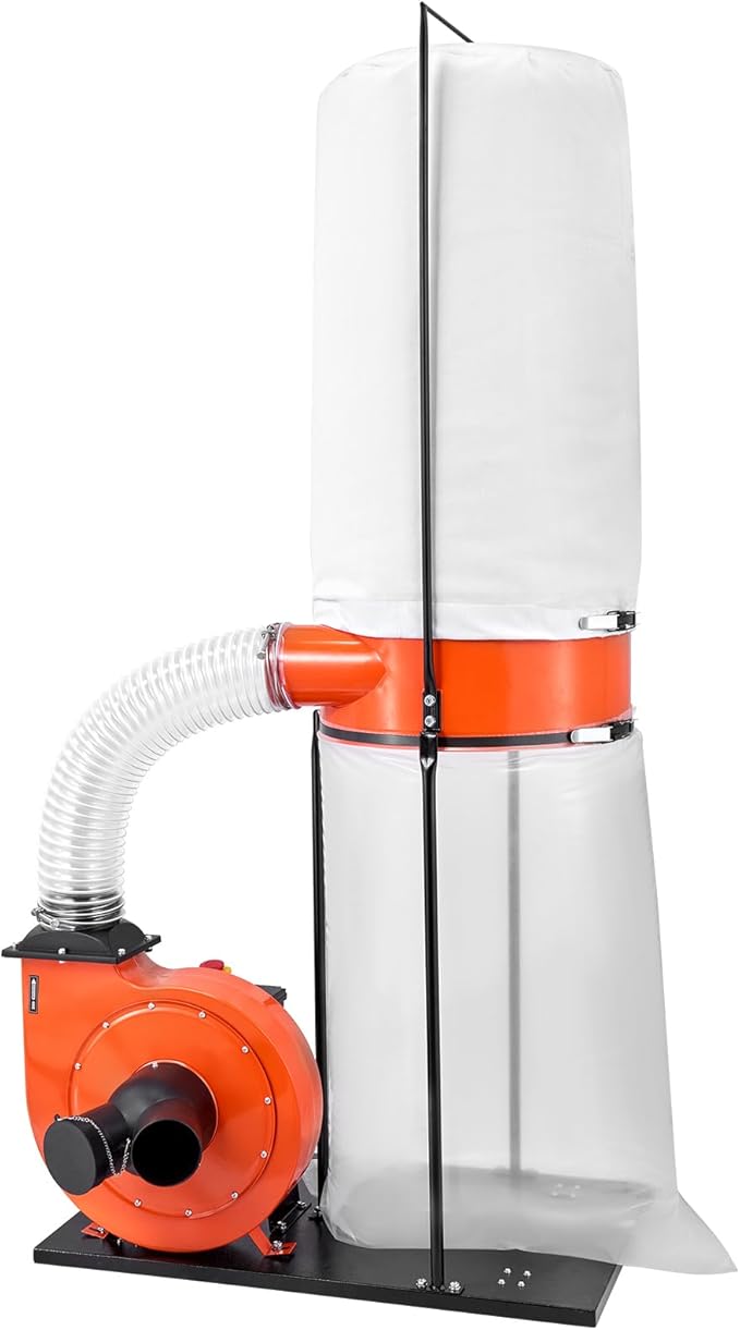 VEVOR Dust Collector, 1100 CFM 2.5 Micron Vortex Cone Dust Collectors, 1.5HP Sawdust Collection System with 35-Gallon Dusts Collector Bag & 42-Gallon Filter Bag, 3400 RPM High Speed, for Woodworking