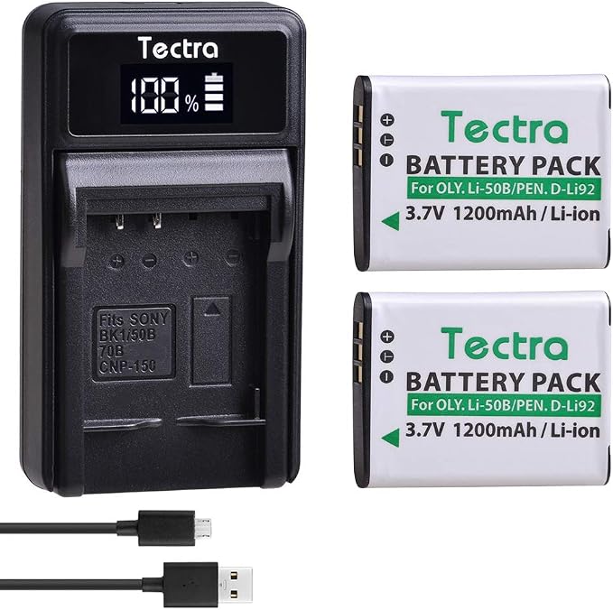Tectra 2-Pack Li-50B D-LI92 Battery and LED USB Charger Compatible by Unknown