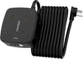 20 Ft Surge Protector Power Strip - 8 Widely Outlets with 4 USB Ports, 3 Side Outlet Extender with 20 Feet Extension Cord, Flat Plug, Wall Mount, Desk USB Charging Station, ETL, Black