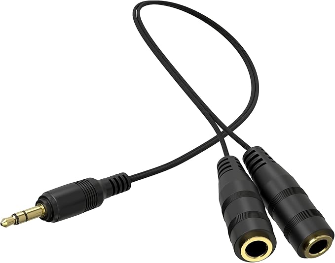 Tempting Table 3.5 mm Headphone Jack to Two 3.5 mm Speaker and Headphone AUX Audio Cable Splitter, Black