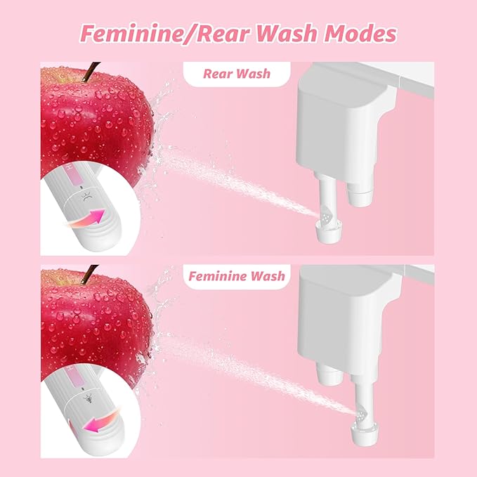 Ultra-Slim Bidet Attachment for Toilet, Non-Electric Dual Nozzle (Rear & Feminine Wash), Adjustable Fresh Cold Water Pressure, Stainless Steel Inlet, Easy to Install(Pink & White)