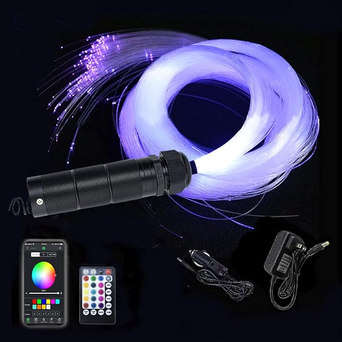 AZIMOM Car Use Bluetooth 6W RGBW LED Fiber Optic Lights Star Ceiling Light Kit APP Remote Controller Mixed 295pcs 9.8ft Optic Cable Music Mode Sensory Lighting Indoor Home Interior Decoration