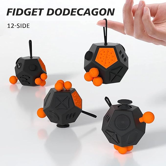 Fidget Dodecagon –12-Side Fidget Toys Cube Relieves Stress and Anxiety Anti Depression Travel Toy Christmas Stocking Stuffers Gifts for Children and Adults (A1 Black)