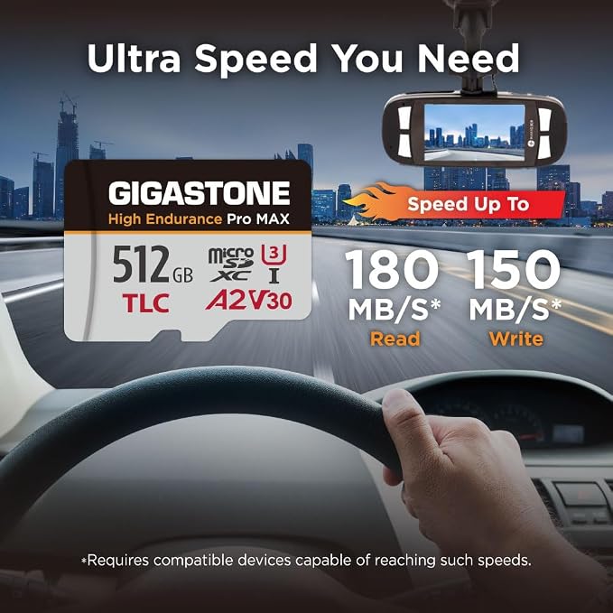 GIGASTONE 512GB Micro SD Card, TLC High Endurance Pro MAX, Speed Up to 180/150 - Image 3