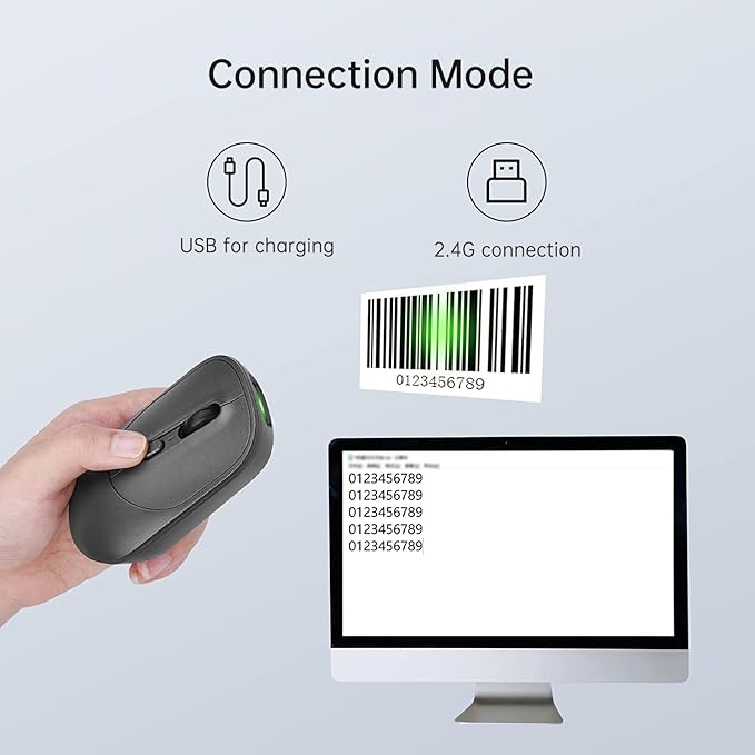 THARO New Wireless Mouse Barcode Scanner, 2-in-1 Design 2D Handheld Barcode Scanner with Wireless Mouse Functions for POS System,Store,Supermarket, Warehouse.(Black)