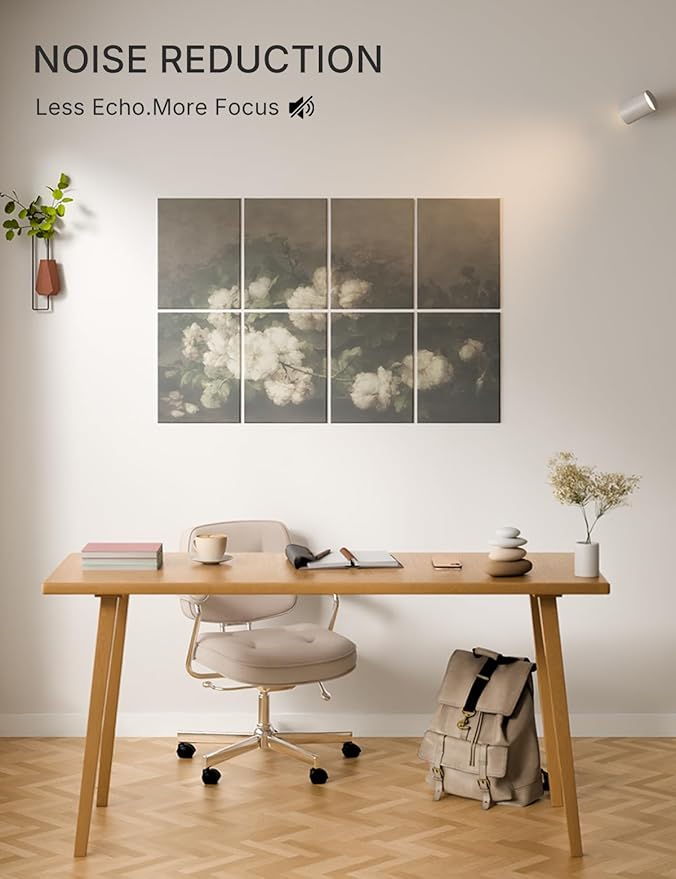 Wall Art Acoustic Panels,35''X24''Sound Absorbing Panels-8-Pack with 50 Adhesive Tabs, Decorative Sound Absorbing Panels for Living Room and Recording Studio, Offices-Stilleven met gitaar en rozen