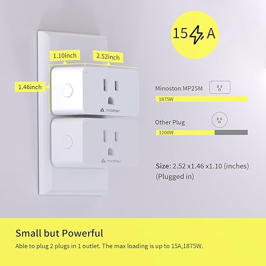 Minoston Matter Smart Plug Compatible with Google Home and Alexa,Protect Privacy, 2.4G Wi-Fi Only, White(MP25M)