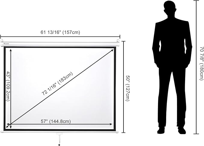 Instahibit 72" Projection Screen Pull Down 4:3 4K HD Manual Retractable Projector Screen with Auto-Locking Wall Mounted Home Theater Indoor Outdoor Movie Night 57" x 43" Matte White
