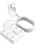 AOFO 25FT Surge Protector Power Strip,12 AC Outlets with 6 USB Ports (2 USB-C), Flat Plug Extension Cord with Multiple Outlets, Wall Mount for Home Office,Dorm, White