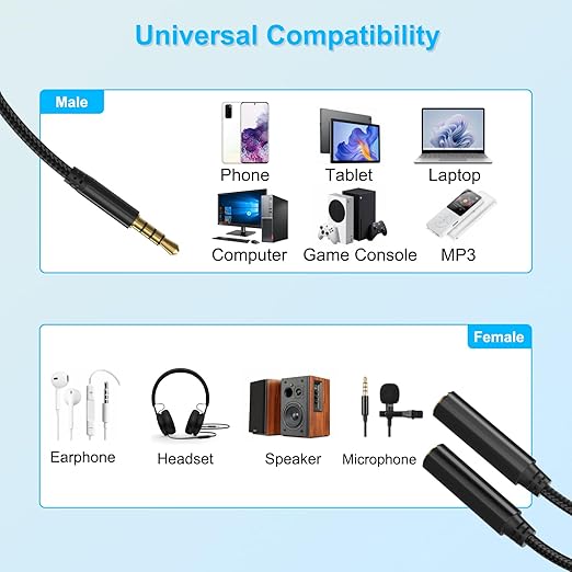 3.5mm TRRS Splitter for 2 Headphones 1FT 2-Pack, Dual Support Audio & Mic, 3.5 mm Aux Jack Cable 1 in 2 out, Double 1/8" Stereo Female Adapter,Headset Split Y Cord 2 Way for Phone/Tablet/Laptop/PC/MP3