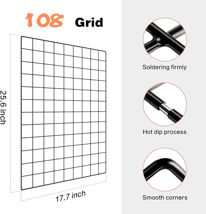 PAMANO Wall Photo Grid Shelf, Wall Hanging Ins Art Display Grid Panel for Decor & Storage, Metal Wire Notice & Memo Board, Mesh Tool Organiser Frame 2 Pcs (Black, 25.6 x 17.7 inches)