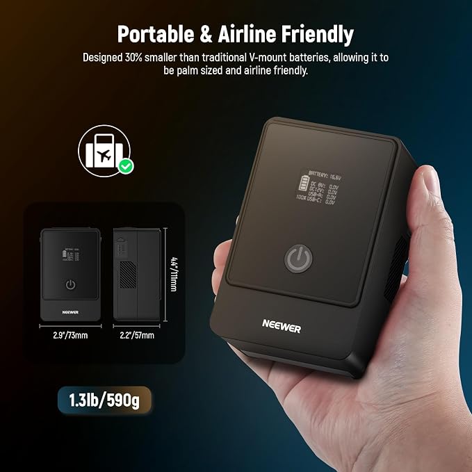NEEWER Mini V Mount Battery, 6800mAh 99Wh V Lock Battery, PD65W Fast Charging/D - Image 8