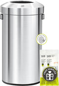 EKO Urban 24 Gallon Round Stainless Steel Open Top Waste Bin, Tall Commercial Trash Can for Indoor/Outdoor, Extra Large Metal Garbage Bin for Office, Restaurant, Restroom, 90L