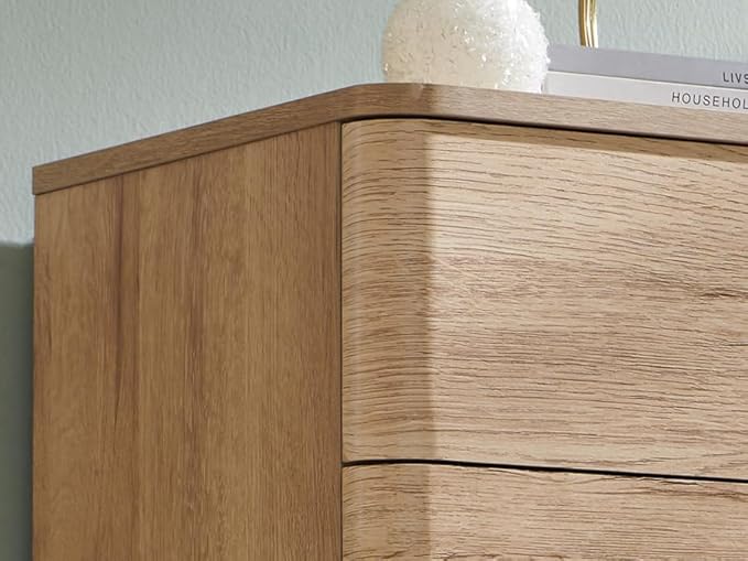 JXQTLINGMU 5 Drawer Dresser for Bedroom, 42" Tall Modern Wood Dressers, Push-to-Open Chest of Drawers for Closet Organizers & Storage, Curved Profile Design,Natural Oak