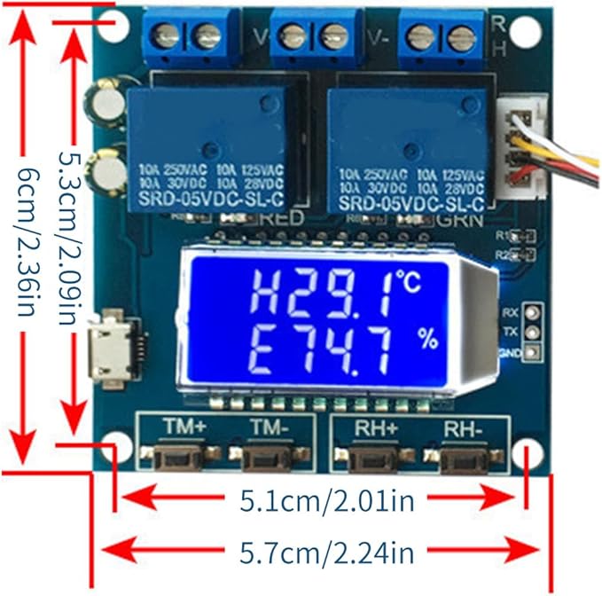Double Output Digital Display Temperature Humidity Control Module Easy Read -20 to 60℃ Precisions Control Module Board Industrial Temperature Regulator