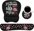 Mouse Pad Wrist Support and Keyboard Wrist Rest Set with Coasters, Inspirational Quote Be a Flamingo in a Flock Pigeons with Non-Slip PU Base Ergonomic Mousepad for Computer Laptop Home Office