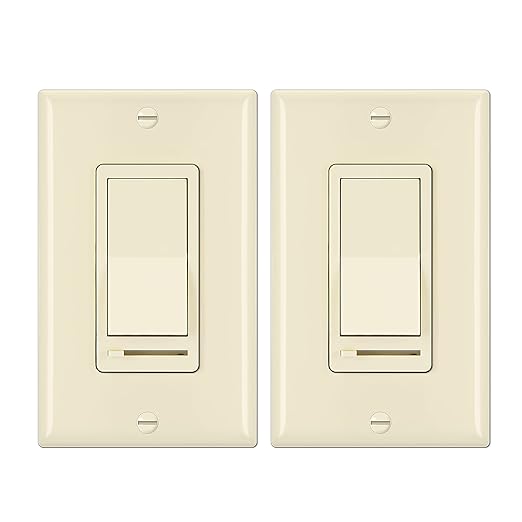 BESTTEN 2 Pack Almond Dimmer Wall Light Switch, Compatible with Dimmable LED, CFL, Incandescent and Halogen Bulb, Single Pole or 3-Way Dimmer Switches, 120VAC, Decorator Wall Plate Included